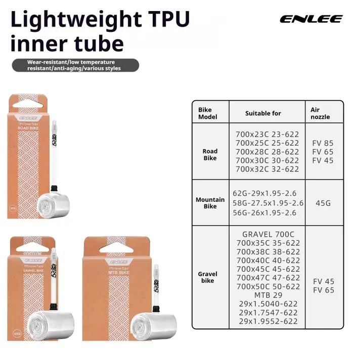 ENLEE chambre à air de pneu de vélo TPU F/V route VTT chambre à air en TPU Valve Presta 45mm 65mm 85mm pièces de vélo de pneu intérieur de vélo