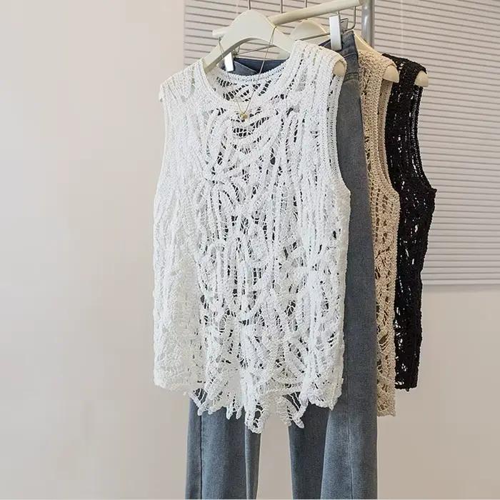 Nouvelle collection été : Gilet grande taille pour femme, style coréen tendance, polyvalent, design simple, sensation de légèreté, en coton et lin.