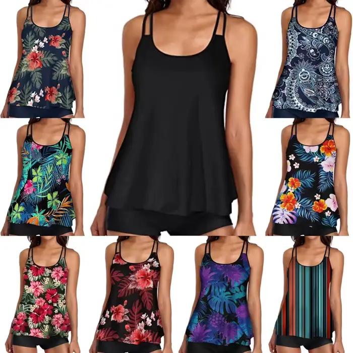 Tankini amincissant taille haute, maillot de bain gainant, paréo fluide, shorty de plage sportif style hipster, ensemble deux pièces