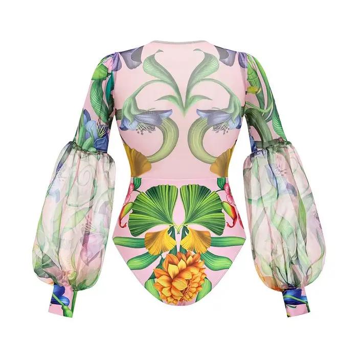 Maillot de bain une pièce imprimé Floral vert Vintage
