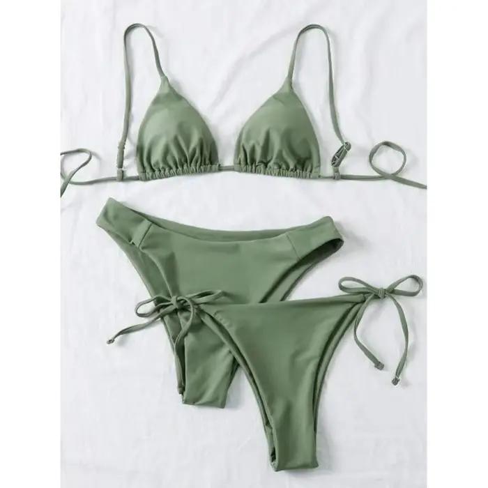 À la mode deux pièces Bikini maillot de bain ensemble avec Options de couleur unie