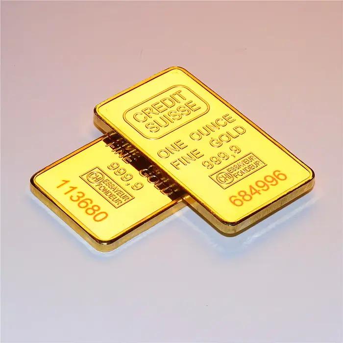 Barre de Lingot de Crédit Suisse Plaqué Or 24ct, Art Moderne, Pièce Commémorative, Renforcement