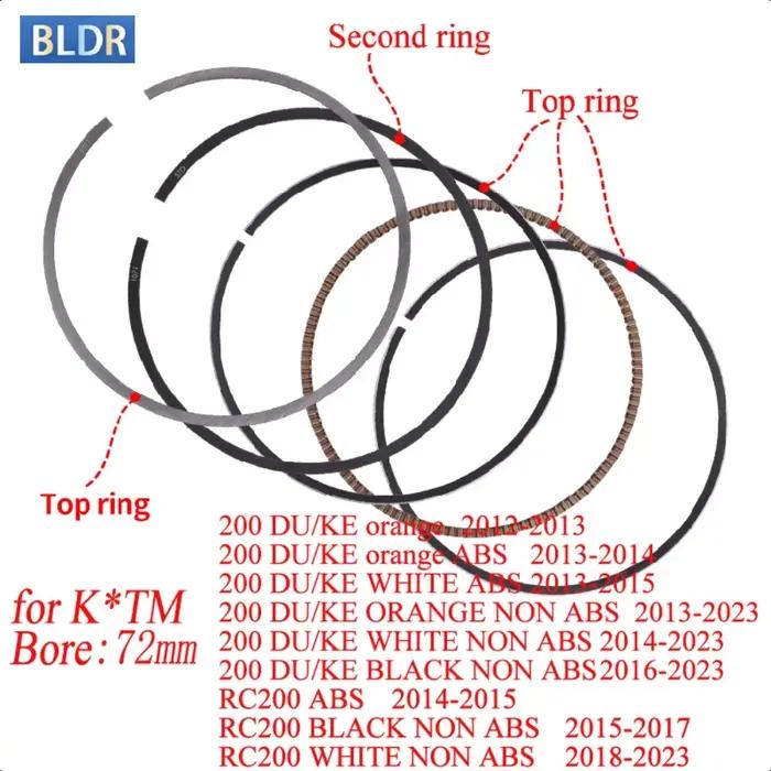 Kit de segments de piston monocylindre 200cc 72mm pour moto KT/M 200 Du/ke RC200 RC 200 ABS