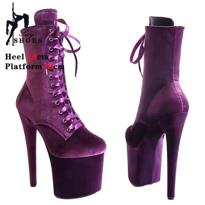 Bottes de rinçage à plateforme à talons hauts plication pour femmes, chaussures de soirée zippées, bottes à talons aiguilles, grande taille, 20cm