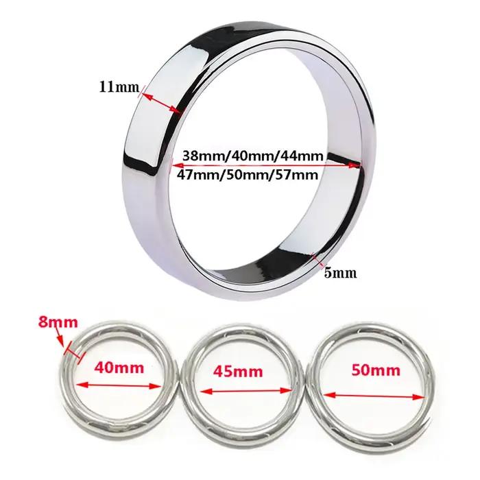 Anneau de pénis masculin en acier inoxydable, 6 tailles, civière de Scrotum, retardement de l'éjaculation, anneaux de coq en métal, jouets sexuels BDSM pour hommes