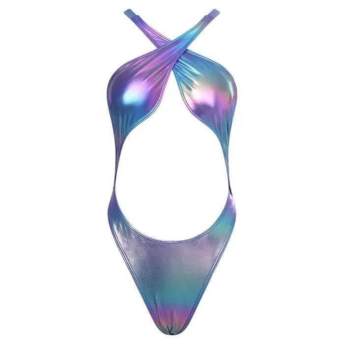 Maillot de bain une pièce métallisé irisé pour femme avec coussinets de poitrine