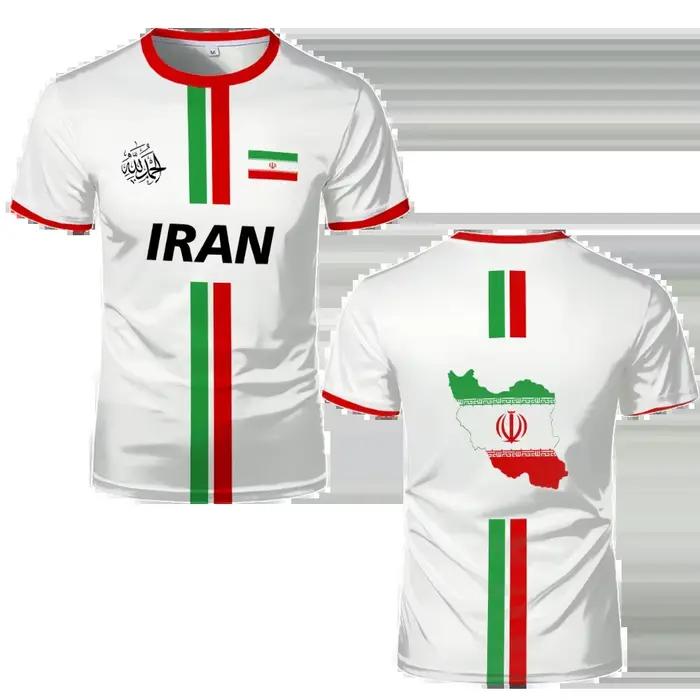 Iran Football Jersey Sports d'été respirant séchage rapide col rond manches courtes T-shirt drapeau iranien motif de carte unisexe hauts cadeau