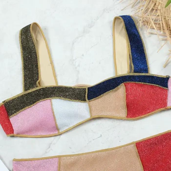 Melphieer été plage paillettes taille haute Bikini ensemble pour femmes 2025 à la mode deux pièces maillot de bain