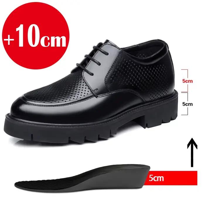 Chaussures pour hommes 8-10 cm hauteur augmentant chaussures en cuir de haute qualité décontracté Oes évider chaussures en cuir chaussures habillées d'affaires pour hommes