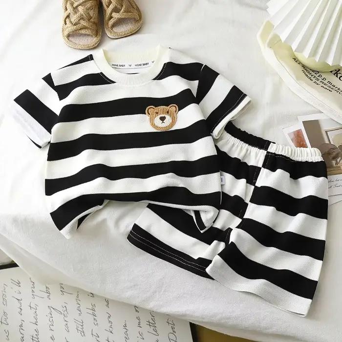 Fille enfant T-shirt bébé vêtements vêtements pour enfants costume pour enfants 2 pièces ensemble nouvel été à manches courtes + Shorts rayé garçon