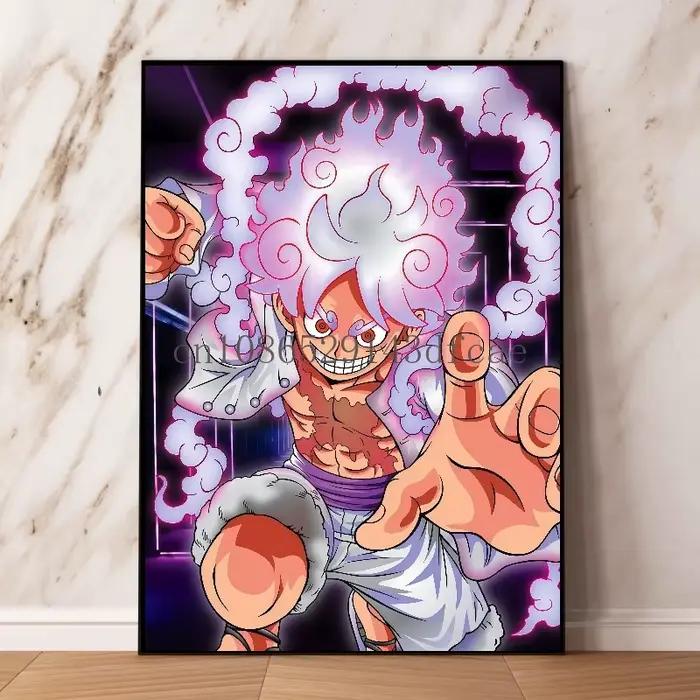 Papier peint Luffy Gear 5, une pièce, dessin animé classique, Art minimaliste passionné, décoration de la maison, peinture sur toile, affiches murales