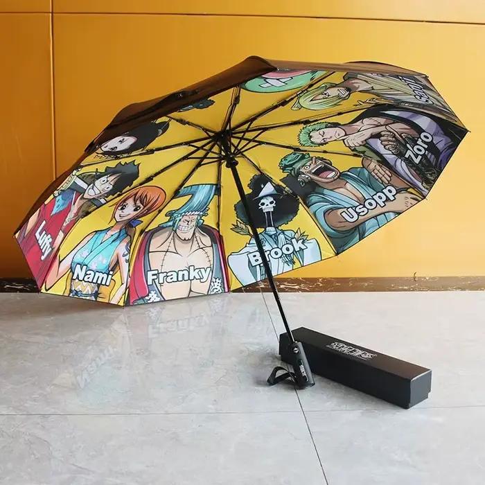 Une pièce singe · D · Luffy Roronoa Zoro Nami Sanji noir Protection solaire parasol dessin animé créatif Anime périphérique parapluie