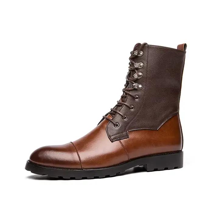 Mayba-Bottes en cuir à talons bas pour hommes, coordonnantes, pointues, Parker, à lacets, chaussures décontractées, extérieur, rétro, hiver, taille 38-48