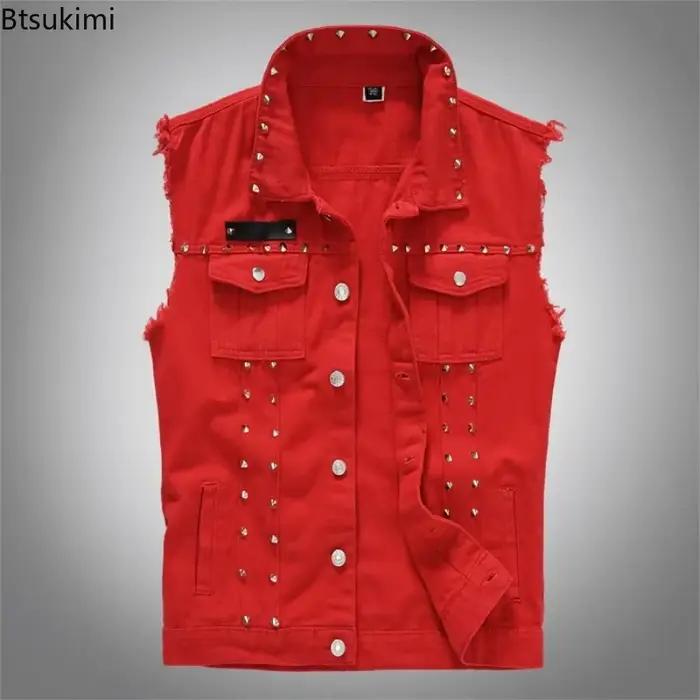 Grande taille 5XL 6XL hommes Denim gilet Punk Rock Rivet Cowboy noir jean gilet mode hommes moto sans manches jean veste