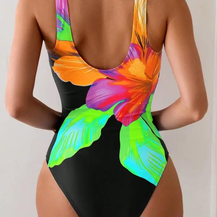 Maillot de bain une pièce sexy à imprimé floral avec larges bretelles pour femmes