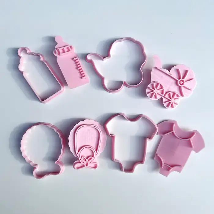 Coupe-biscuits 4 pièces thème bébé pâte timbre en plastique 3D dessin animé pressable Biscuit moule confiserie cuisson pâtisserie ustensiles de cuisson