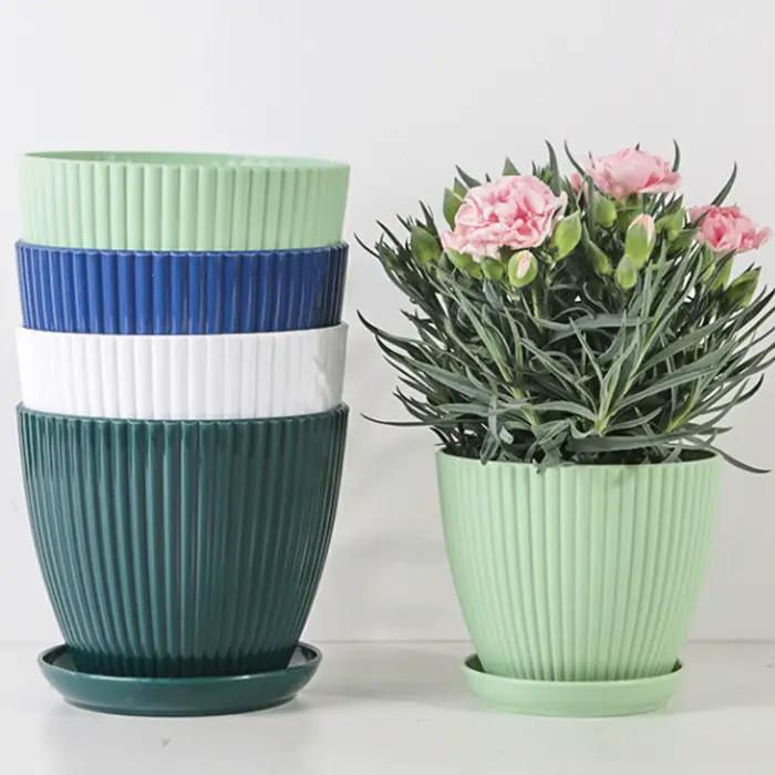 Pot de fleurs en résine avec plateau, pot de fleurs moderne pour l'intérieur et l'extérieur, pour le salon, le bureau, la décoration de bureau, durable et élégant