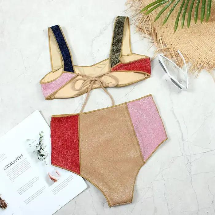 Melphieer été plage paillettes taille haute Bikini ensemble pour femmes 2025 à la mode deux pièces maillot de bain