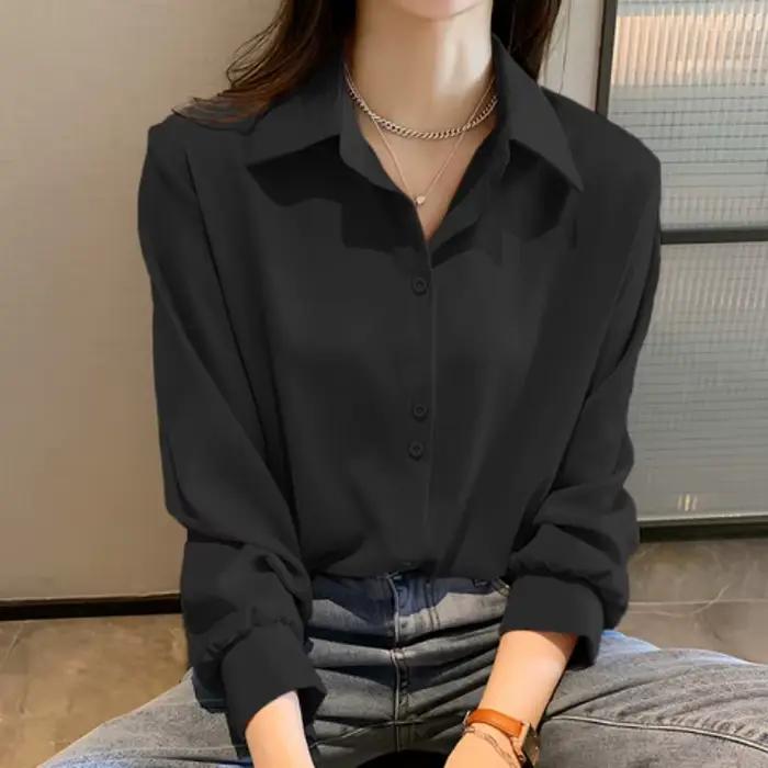 Chemises grande taille printemps été mode femme à manches longues ample solide Blouse hauts décontracté en mousseline de soie chemise femmes bureau dame chemises