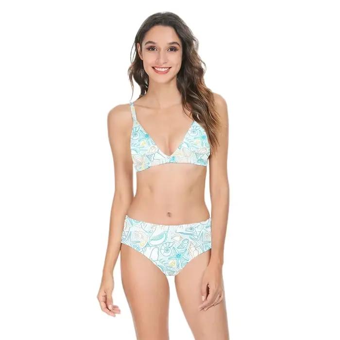 Femmes Bikini maillot de bain taille haute coquille imprimé décontracté multicolore à la mode Sexy dos nu maillots