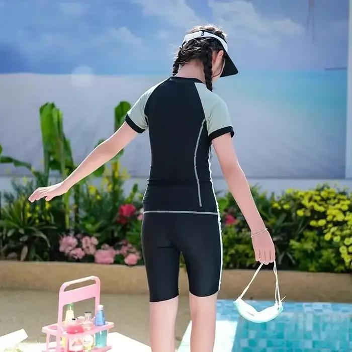 Maillot de bain professionnel pour filles plus âgées manches courtes séchage rapide deux pièces pour enfants plus âgés compétition professionnelle nouvelle collection 2024