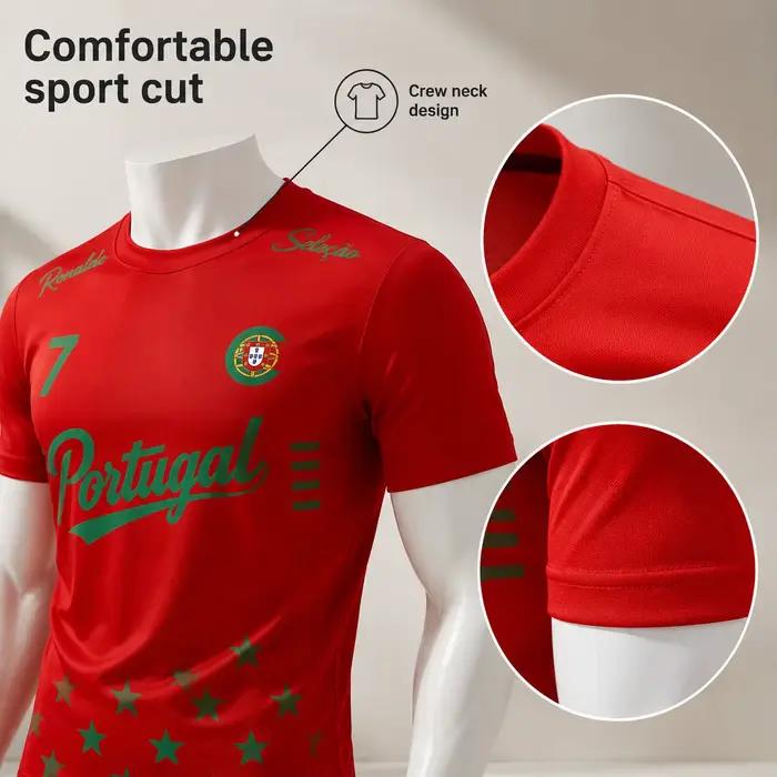 Maillot de football Portugal n°7 Ronaldo vert avec écusson Selecao, séchage rapide, t-shirt sportif à manches courtes pour fans