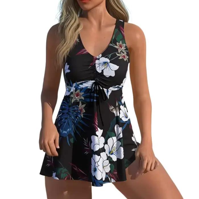 Maillot de bain deux pièces à motif floral discret pour femme