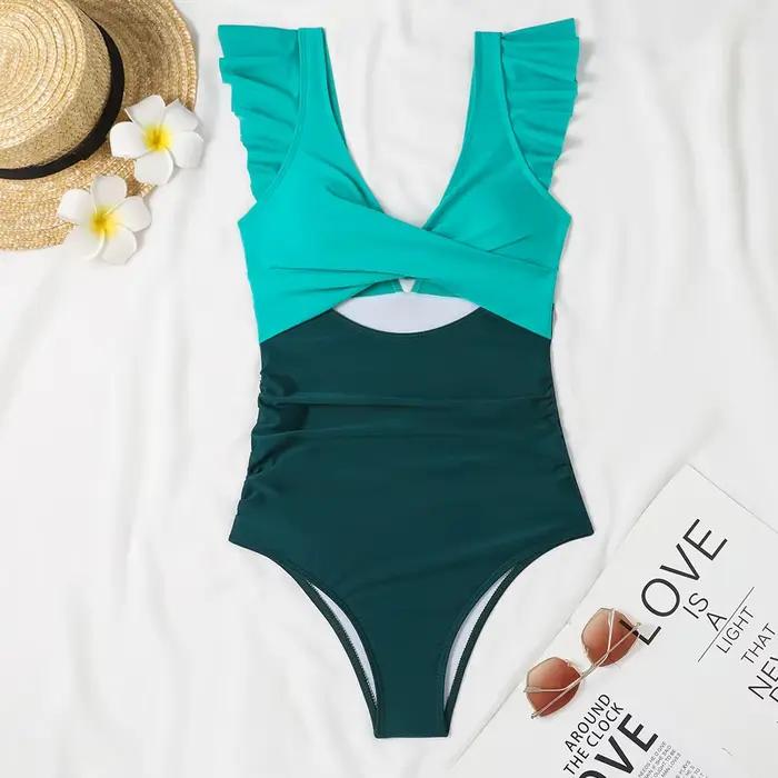 2025 évider croix Ztvitality maillot de bain une pièce solide à volants maillots