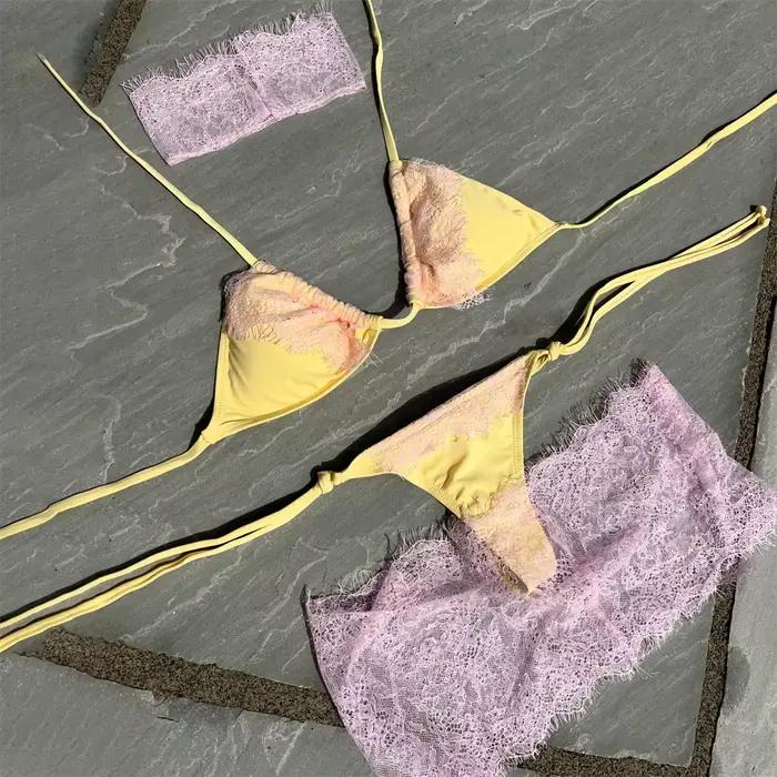 Ensemble de micro-bikini 3 pièces en dentelle