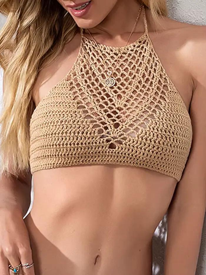 Été Crochet tricoté licou haut de Bikini femme maillot de bain femmes maillots