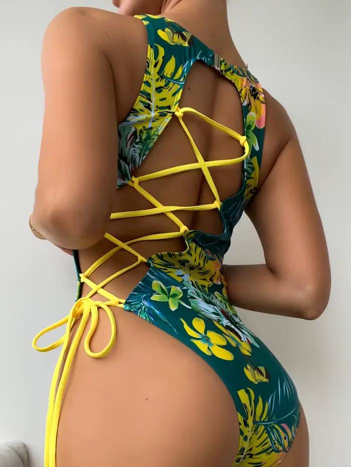 Maillot de bain une pièce 2026 imprimé avec lacets au dos