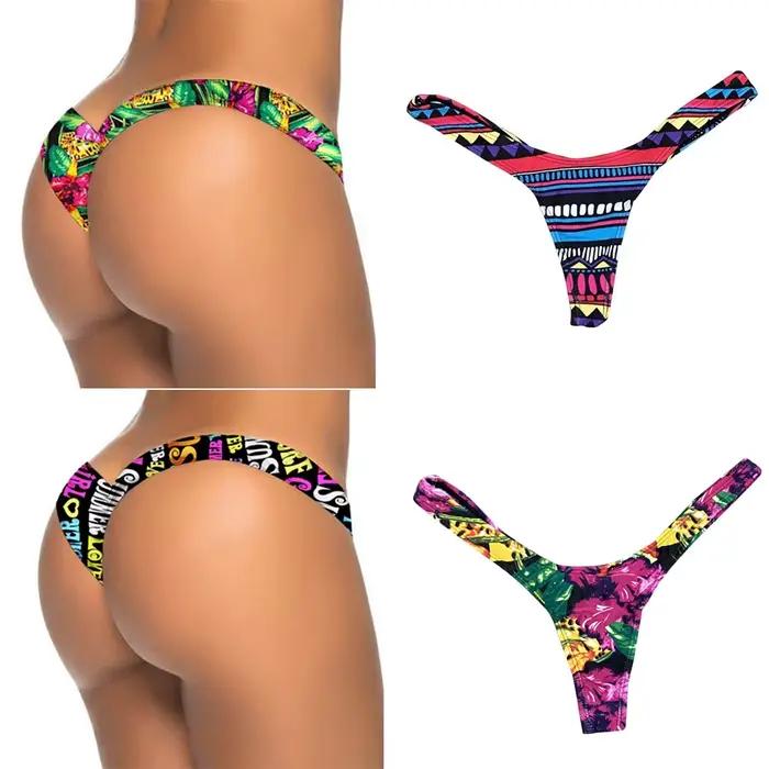 Femmes brésilien imprimé Bikini bas string bain plage maillot
