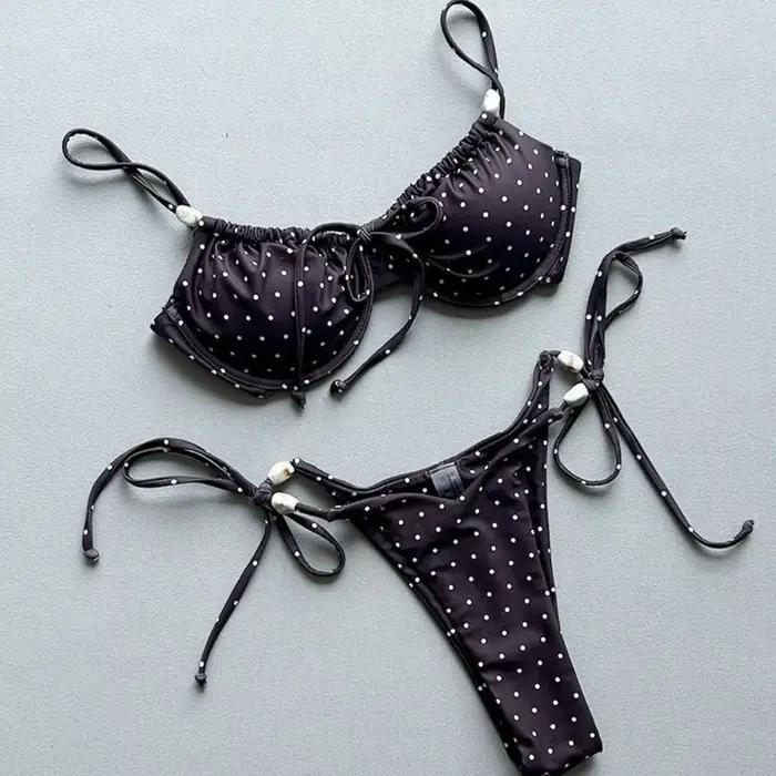 Nouveau maillot de bain sexy marron à lacets au dos
