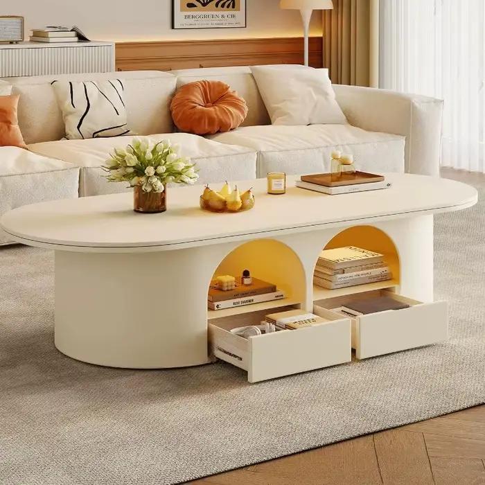 Table basse ovale grande taille avec rangement moderne, gain de place, pour salon, ensemble de tables basses, meubles d'art pour salles, mobilier de maison