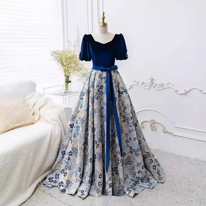 Robes de soirée longues à lacets dans le dos, manches courtes, ligne a, robe de bal en Satin, robe formelle