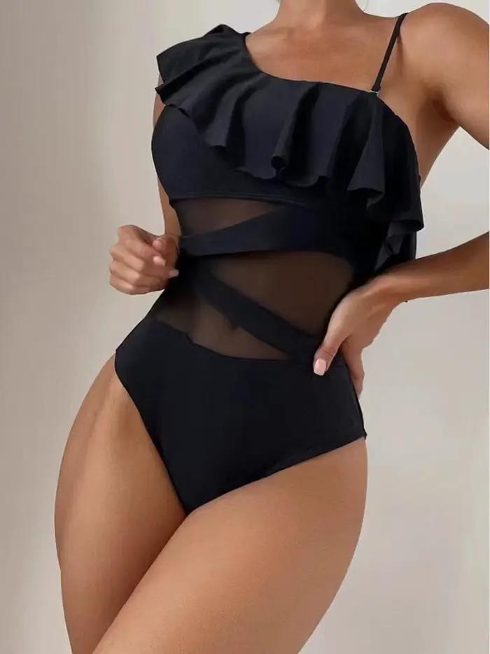 Maillot de bain une pièce sexy en maille unie 2026 pour femme
