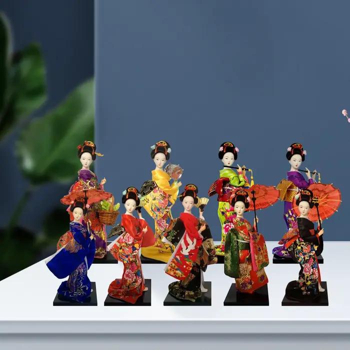 Statue de Fille Japonaise de 9 Pouces, Geisha Kabuki, Autoportante financièrement, Prairie, Poupées Kimono pour Table d'Étagère, Décoration de Maison et de Bureau