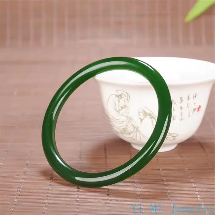 Bracelet rond en Jade vert 54-66mm, bijoux à breloques chinois, accessoires de mode sculptés à la main pour hommes et femmes, amulette porte-bonheur, cadeaux