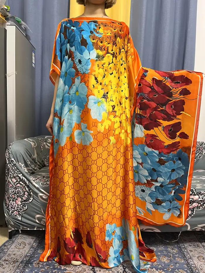 Abayas pour femmes dubaï caftan 2023 africain Islam soie douce imprimé robes amples élégant musulman longue Femme Robe avec Hijab écharpe