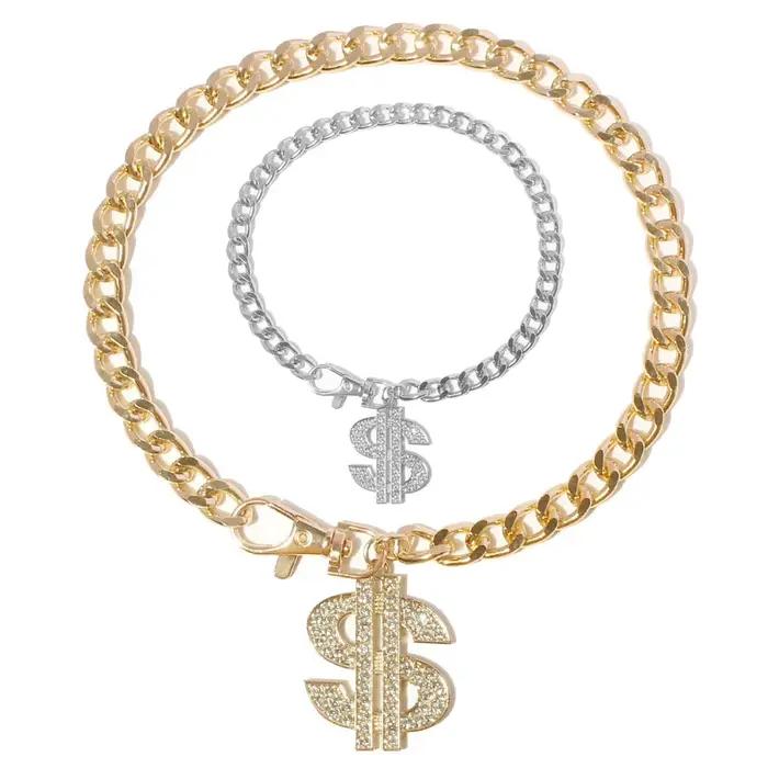 Collier de luxe pour chiens de petite et moyenne taille, pendentifs avec signe de Dollar, Hip Hop, chaîne plaquée or/argent, bijoux, accessoires pour animaux de compagnie