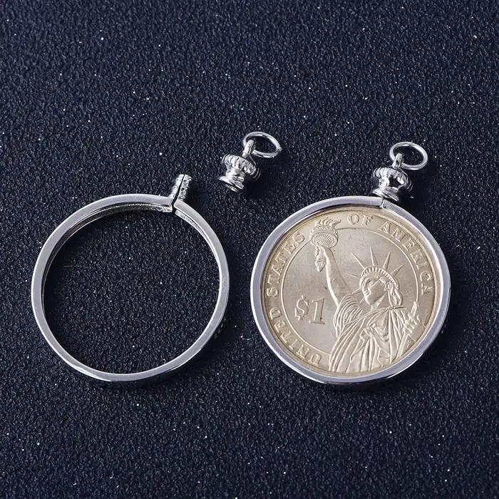 Base de pendentif de lunette de pièce de monnaie pour pièces de monnaie américaines et européennes – Réglage de bijoux à bricoler soi-même, cadre de pendentif en argent, support vierge, fournitures de