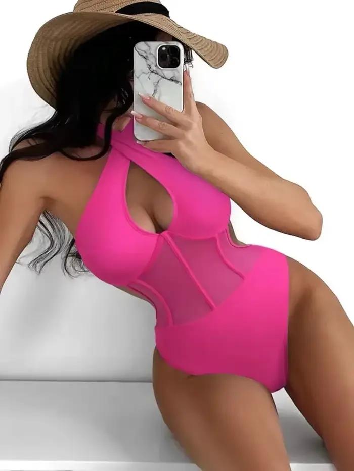 Maillot de bain une pièce dos nu en résille transparente avec armatures pour femme