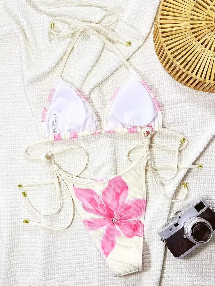 Sexy rose imprimé fleuri Bikini ensemble femmes été Push Up Micro maillot de bain 2025 brésilien plage