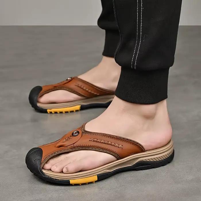 Mayba-Tongs en cuir de vache pour homme, taille 38-46
