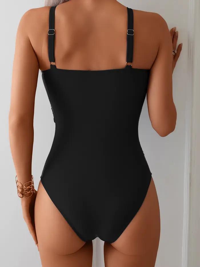 Maillot de bain une pièce avec chaîne pour femmes, Sexy, en maille, Patchwork, col en v, Monokini, vêtements de plage, nouvelle collection 2026