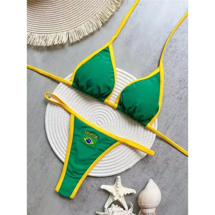 String string Bikini brésilien femmes maillots de bain femme maillot de bain deux pièces Bikini ensemble baigneur drapeau brésilien maillot de bain maillots de bain