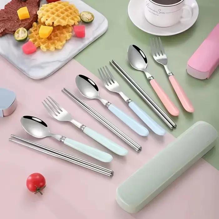 Ensemble de couverts 3 pièces pour enfants, couverts en acier inoxydable pour tout-petits, nourriture de dessin animé, cuillères et fourchettes d'alimentation