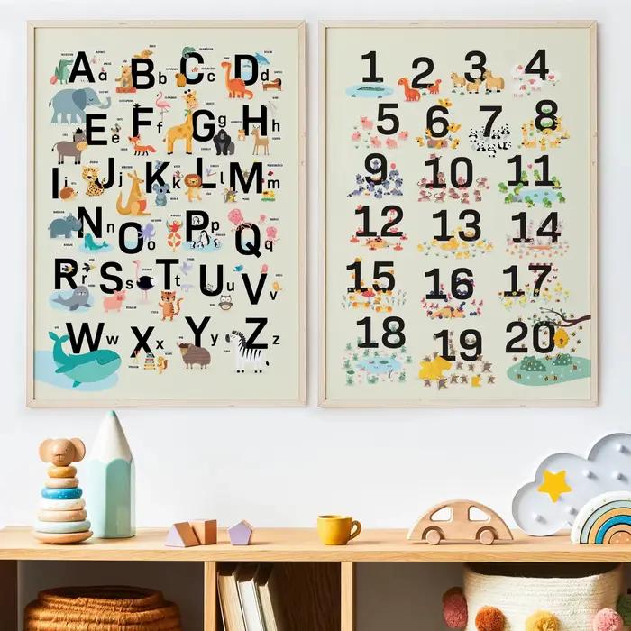 Tableau éducatif en toile pour l'apprentissage précoce des chiffres et de l'alphabet, affiche de cognition pour enfants, affiche d'apprentissage familial pour la salle de classe