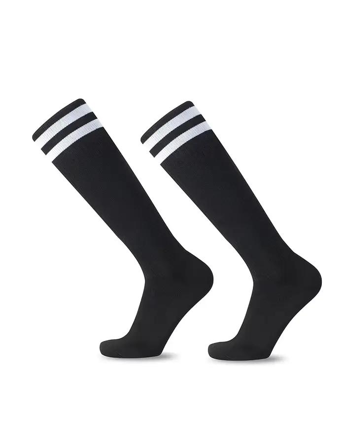 Chaussettes de Football à rayures blanches et noires pour hommes, adolescents, enfants, garçons, au-dessus du mollet, Baseball, Rugby, athlétiques, femmes et filles