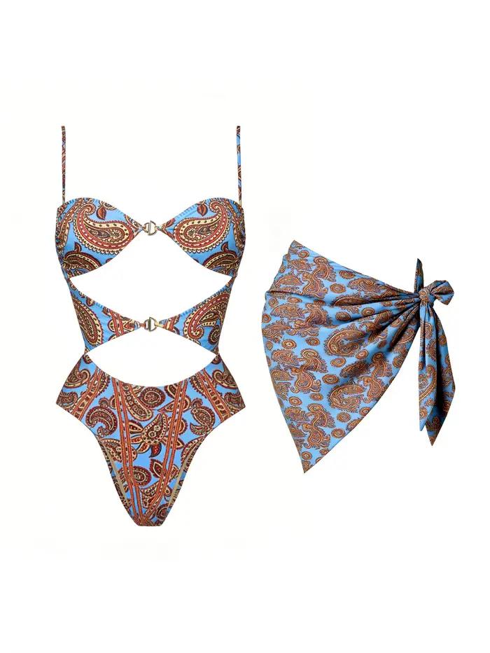 Maillot de bain une pièce découpé pour femme avec foulard